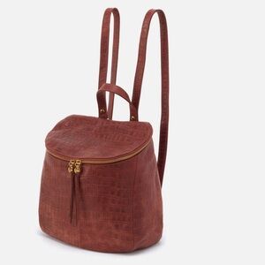 HOBO River Croc-Embossed Brandy Backpack